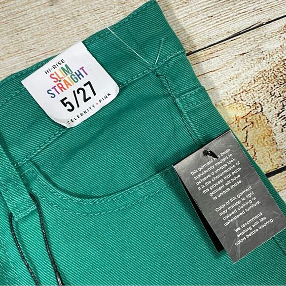 NEW Celebrity Pink Green Slim Straight Ripped Knee Denim Jeans Juniors Size 5/27 - Picture 6 of 11